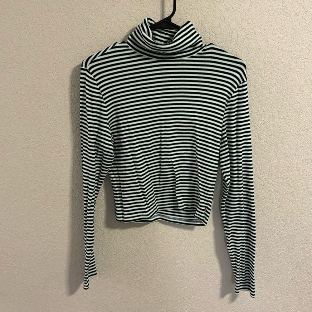 Black, white, green turtle neck
